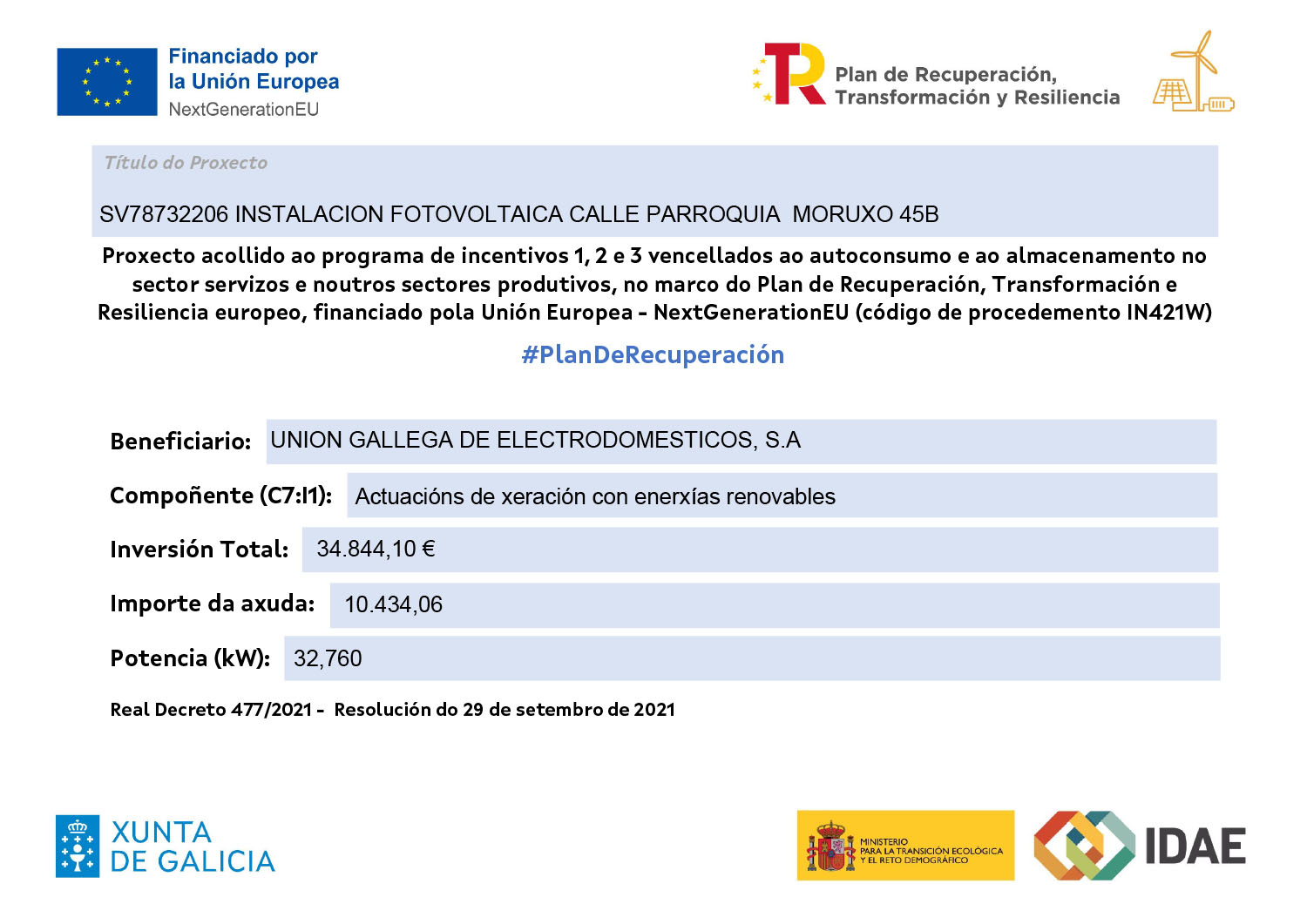 Cartel de la subvención europea